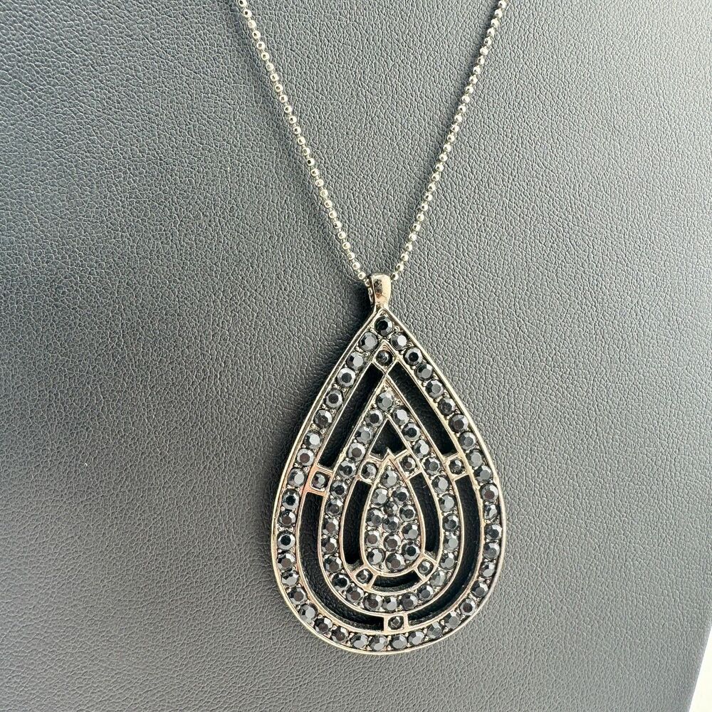 Vintage Signed Monet Teardrop Rhinestone Pendant Necklace Retro Statement Glam
